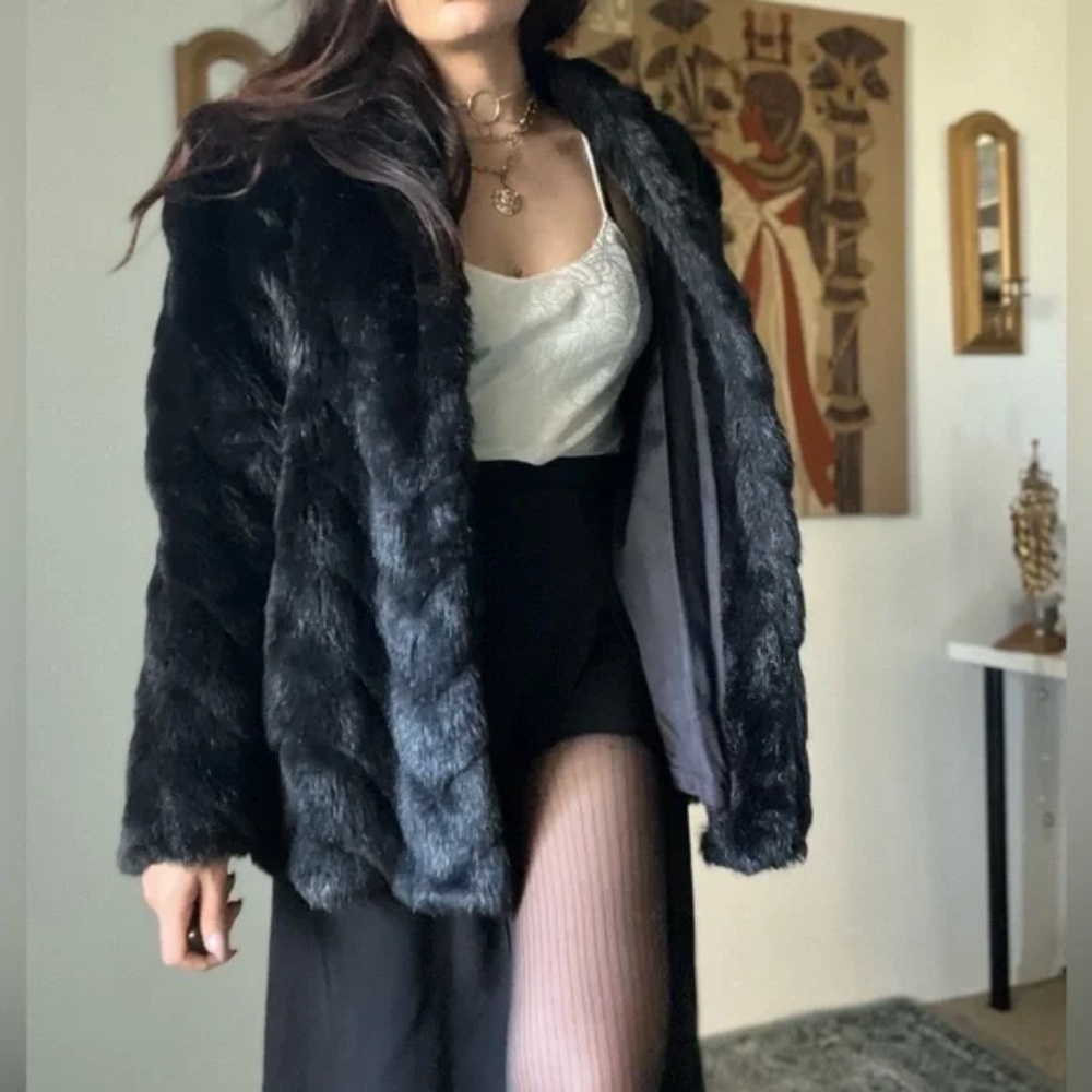 Vintage Orlean Paris Faux Fur Black Coat Sz M